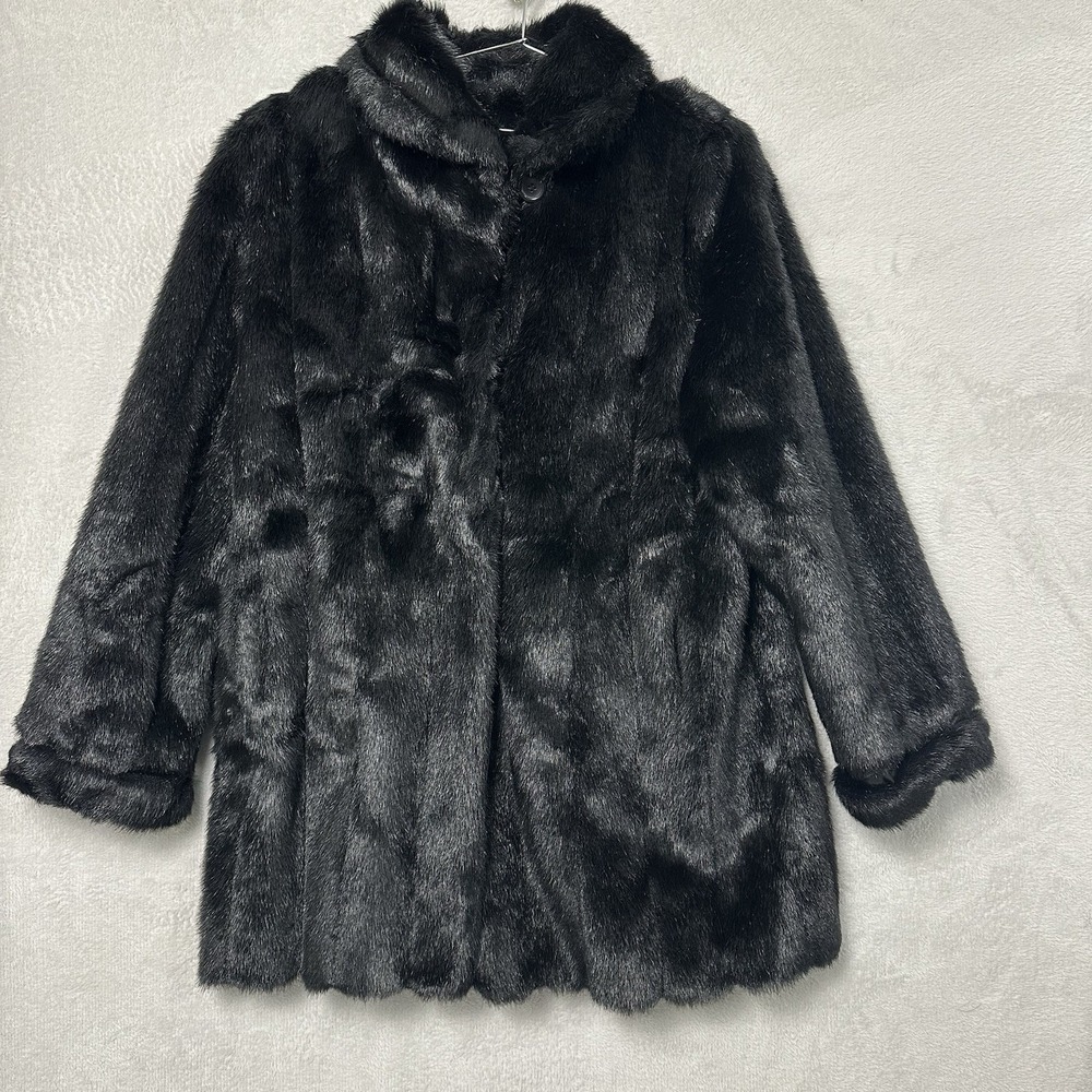 Vintage Dennis Basso Black Faux Mink Fur Coat Women's Large - READ
